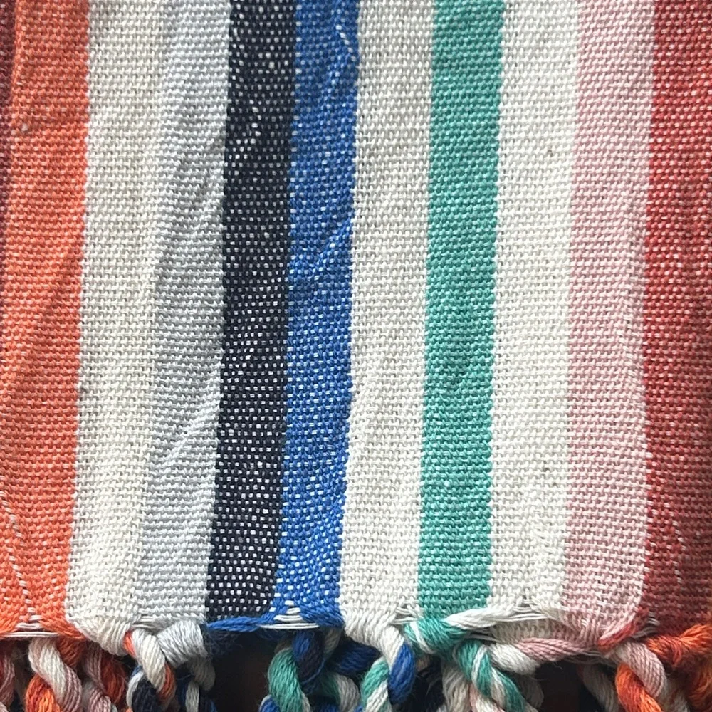 Striped Multicolor Hand Towel Hand Tied Tassels New With Tags Woven 2 Sides